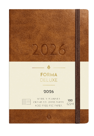 Burde Kalender 2026 Liten Veckokalender Forma Deluxe brun Kalendrar 14,8x10,5x1,4