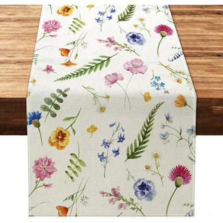 Bordløber 33x 180 cm Forår Sommer Planter Blomster Bordløber Sæsonbestemt Borddekoration Rustik Bondegårds Bordløber