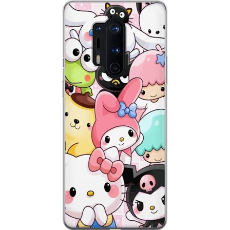 Kompatibelt Mobildeksel til OnePlus 8 Pro Tett mønster av søte figurer med store øyne i ulike farger og uttrykk med LABUBU-tekst