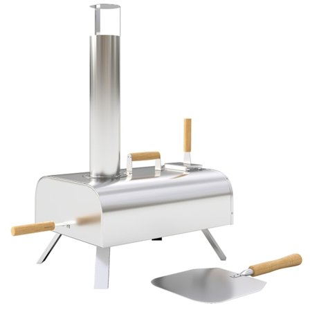Utomhuspizzaugn, vedeldad pizzaugn av rostfritt stål, ugn med 1 cm tjock pizzasten, vikben, lock till pizzaspade, portabel vedugn, pizzaugnar för camp