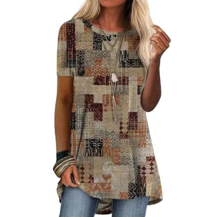 Lös kortärmad T-shirt dam Kortärmad T-shirt med digitalt tryck för kontorsskola utgående khaki 3xl