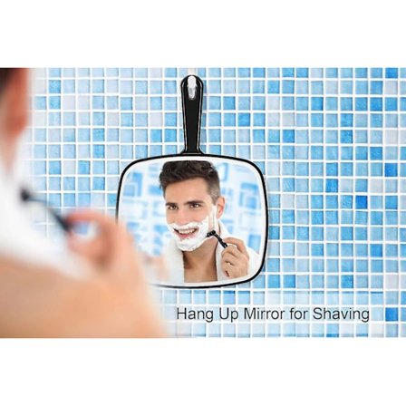 Håndspeil, ekstra stort svart håndholdt speil med håndtak, 9" B X 12,4" L