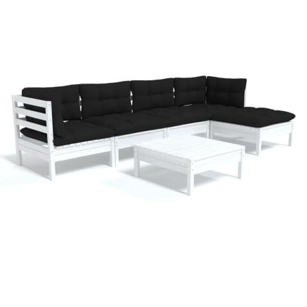 Vidaxl Loungegrupp Med Dynor 6 Delar Vit Massiv Furu Vit