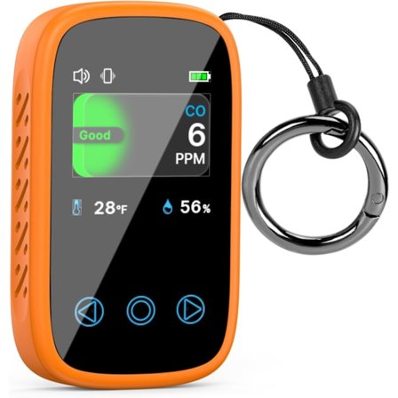 Uusin malli 2025 Kannettava hiilimonoksidi-ilmaisin hälytystelineellä ja kaulanauhalla, [3-in-1] CO-ilmaisin | Kosteus | Lämpötila, CO-kaasu