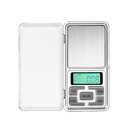 Digital lommeskala, presisjonsvekt i rustfritt stål, beskyttende lokk, kompakt kjøkkenvekt, allsidig vekt, tydelige berøringstaster, blå LCD