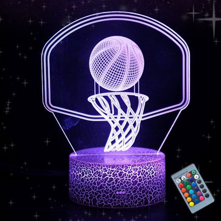 WJ Koripallo 3D Yövalot, Illuusio Työpöytälamppu, 16 Väriä Vaihtuu Kaukosäätimellä Himmennettävä, Huoneen Sisustus Syntymäpäivälahjat