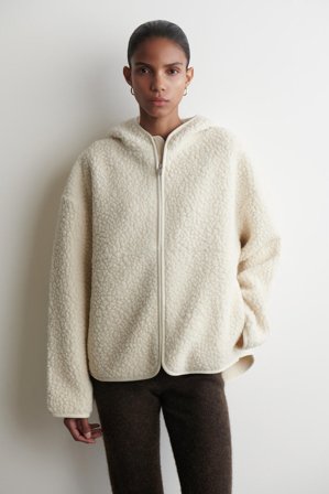 COS Women's Giacca Teddy Con Cappuccio in Bianco