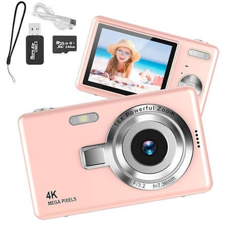 Digitalkamera 48 MP, 1080p FHD, 16x zoom, 64GB hukommelseskort