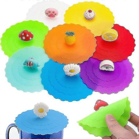 8 Stykker Silikone Kop Låg, Fødevaregodkendt Silikone Drikkeglas Låg, Anti-støv Glas Låg