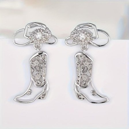 [Retro Cowboy Boots] Retro Western Cowboy -saappaat ja -hattu | Ontto muotoilu arkikäyttöön juhlaviin yhteensopiviin korvakoruihin (FMY)