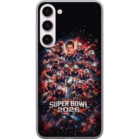 Kompatibelt Mobildeksel til Samsung Galaxy S23+ Super Bowl 2026 plakat med New England Patriots og NFL-trofe i eksplosiv sportsdesign