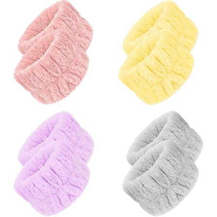 4 par mikrofiber ansigtsvask armbånd, blødt spa pandebånd og absorberende elastiske manchetter til hudpleje