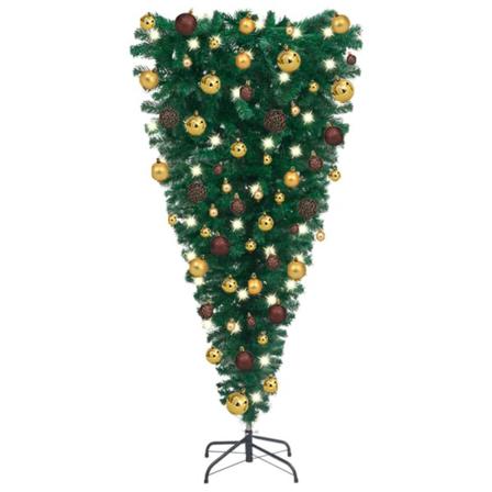 Uppochnedvänd Plastgran Med Led Och Julgranskulor 120 Cm