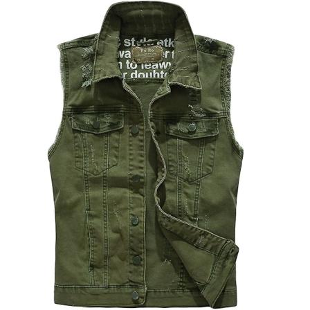 Mænds Klassisk Lapel Ærmeløs Denimjakke Retro Slim Casual Vest Green 3XL