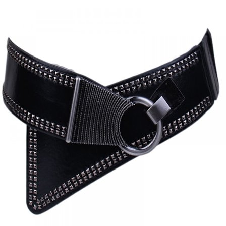 Gördel Damer, Tight Stretch dekorativt Bälte Dam, Bred Elastisk Stretch Vintage Metal Interlocking Spänne Bälte (svart)