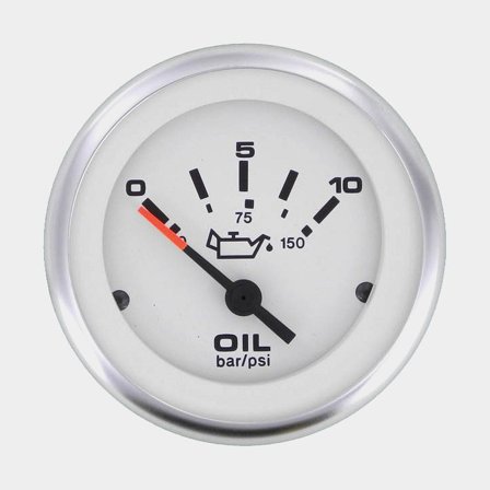 Manometr oleju Veethree Lido, nieparujący, Ø52 mm, 12 V, VDO, 10 - 180 Ω, srebrny/biały, 0 - 10 bar - Jachtowa