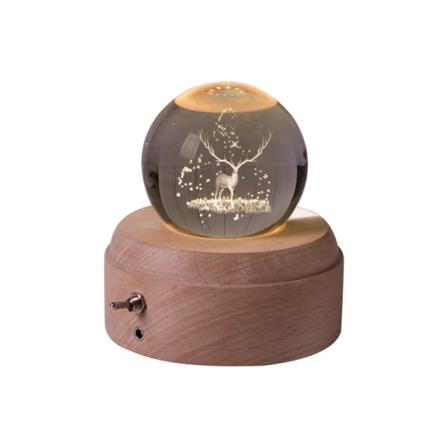 Musikalsk julekugle med hvirvlende glitter Rudolf rensdyr krystalkugle med træstativ LED-lampe natlys boligindretning jubilæumsornament