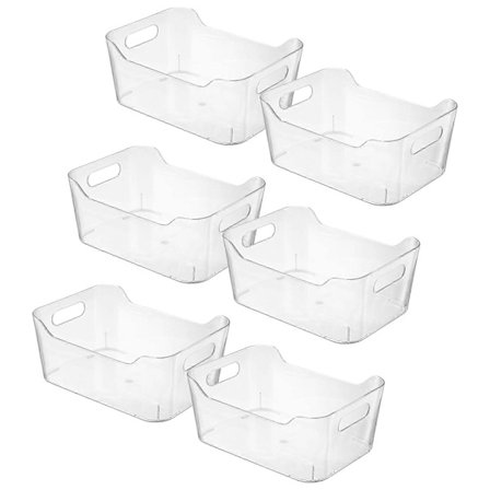 Klare opbevaringskasser i plastik, 6 stk., medium størrelse, til spisekammer, med håndtag, til køkken, kontor, skab og garderobe