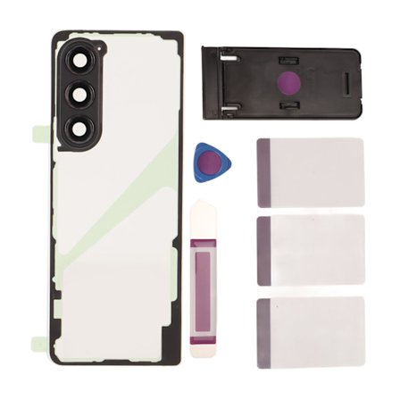 Galaxy Z Fold 5 5G F946:n läpinäkyvä takalasin vaihto, puhelimen takapaneelin kotelo, jossa kameran linssi, puhelinteline, korjaustyökalusarja, musta