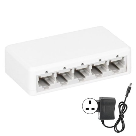 5-porters bryter 100M rask overføring full kompatibel datamaskin TV nettverksadapter 100-240VUK plugg