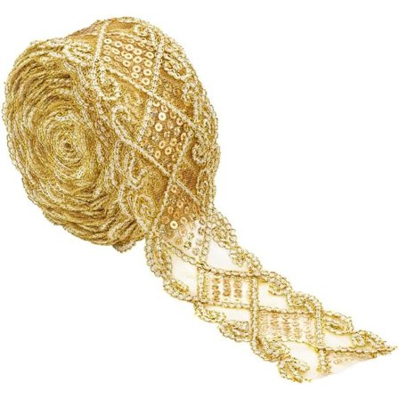 10m 5mm Gull Sequin Blonder Mesh Trim Blonder Sytilbehør for