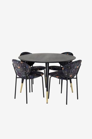 Venture Home - Spisegruppe Dipp med 4 stk stoler Vault - Svart - Spisegruppe 4 personer - Fra Homeroom