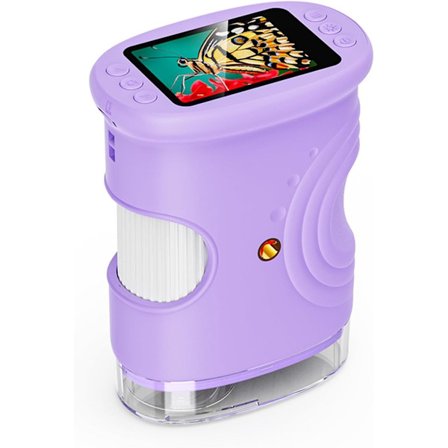 Bærbar digitalt mikroskop for barn 1000x forstørrelse med 2-tommers 1080P HD-skjerm pedagogisk leketøysgave til barn 4-12 år lilla