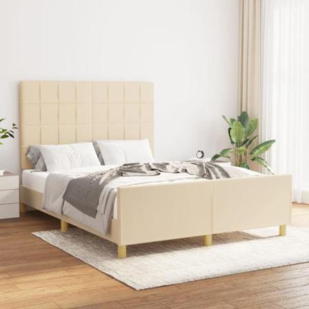 Vidaxl Sängram Med Huvudgavel Gräddvit 140x190 Cm Tyg Kräm