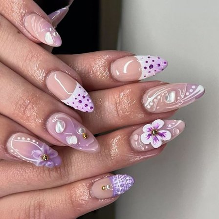 24 st Korta Mandelformade Lösnaglar Tryck På Naglar Konstgjorda Naglar Falska Naglar Gåvor