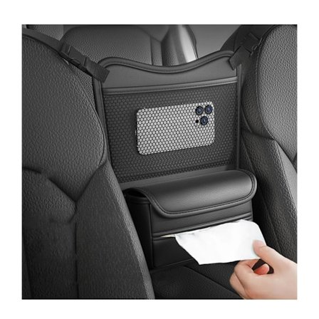 Bilsätesorganisatör - Hängande förvaringsväska med flera fickor för handväska, snacks och viktiga researtiklar - Passar mellan säten, Svart