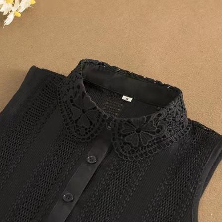 Dame jenter falsk krage Skjorte Høst og Vinter Dukke Blonde Cutout Bluse Inner Wear Genser Avtagbar Black KT8854 round neck 3XL