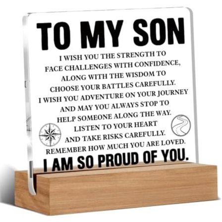 Examenspresenter till son, Inspirerande citat Akrylskylt, High School College Examenspresenter till honom, Examenspresent till min son Skrivbordsdekor