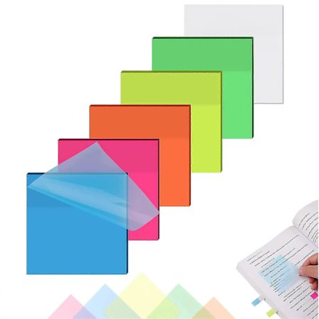 Gjennomsiktige Sticky Notes Fargerike Sticky Note Blokker Transparente Klare Selvklebende Notater Vanntette Memo, 3 X 3 Tommer