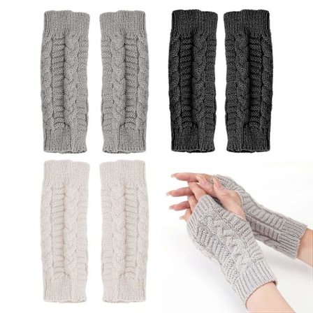 3 par vridde damehansker, fingerløse strikkehansker, varme om høsten og vinteren, moteriktige fingerløse hansker, egnet for utendørs bruk, sykling [