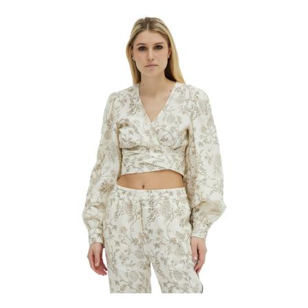 Erika Cavallini, Crop Blus IN Lino Flower Print Biały, Kobieta, Rozmiar: S