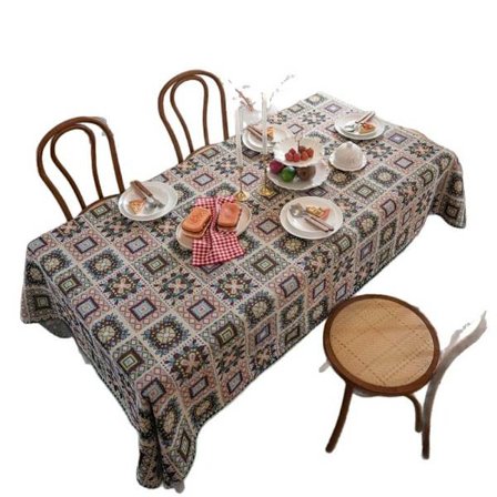 Fransk Retro Rutig Duk - Jacquardvävd Bordsduk med Broderade Detaljer för Matbord, Köksbord och Dekorativ Användning