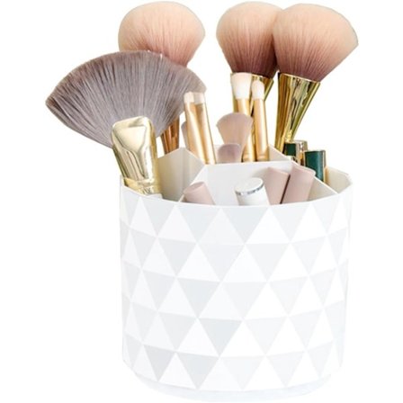 Sminkeorganisering - 360 graders roterende kosmetisk børsteholder, oppbevaring for sminkebord, soveromsinnredning, rosa 12x12x14 cm