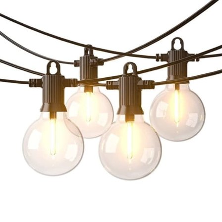 LED-lysslynge utendørs, IP65 vanntett, G40 Edison dekorasjonslys, 7,62 m/30 m/60 m, EU-plugg