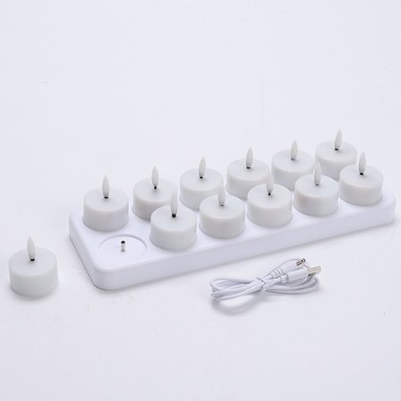 Genopladeligt LED-lys sæt (12-pak) - Flammeløse fyrfadslys til stemning