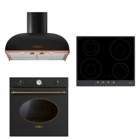 Smeg Colonial innbyggingsovn + induksjonstopp + kjøkkenvifte, antrasitt' - 'Antracit