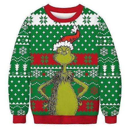 Dame Herre Par Jul Grim Jumper Sweatshirt Grinch Print Rund Hals Pullover Sweater Lange Ærmer Grønt Monster
