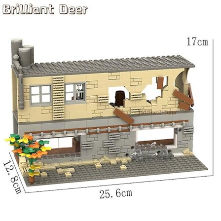 Övergivna förstörda byggnader Moc Ww2 Pubg Militärbas Diy Scener Byggklossar Set Delar För Armésoldatfigurer Pojkleksaker 503 st