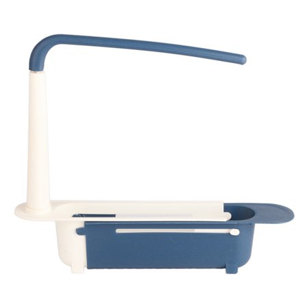 Teleskopisk diskho förvaringsställ längd Fritt justerbar stor kapacitet PP expanderbar diskbänk Organizer för diskbänk Blå