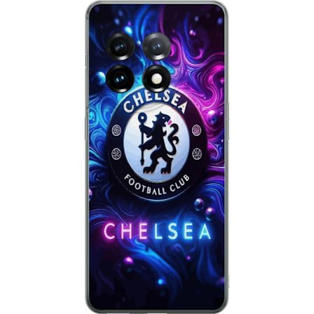 Kompatibel Mobilcover til OnePlus 11 Chelsea Football Club logo med blåt og lilla neonlignende røg mønster i baggrunden