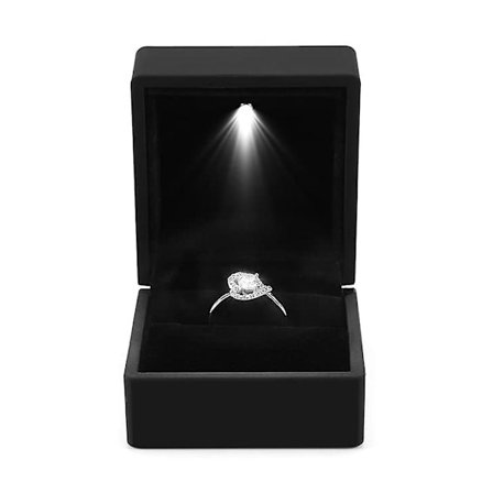 LED-belyst ringboks øredobb ring gaveeske bryllupsring smykker SVART BLACK