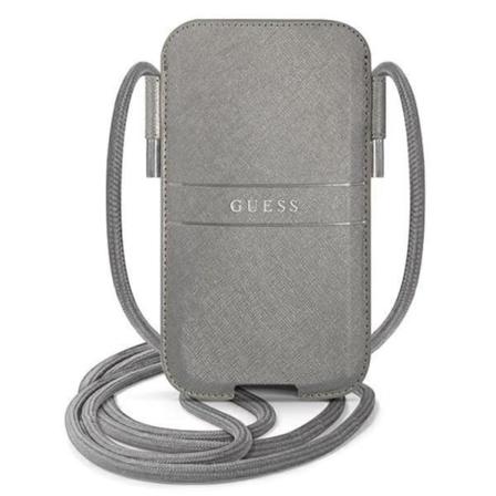 Guess Halsbandsfodral Pu Saffiano Metal Logo - Grå