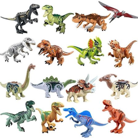 16 stk. Dinosaur Byggeklodser Velociraptor Stegosaurus Triceratops Ankylosaurus Tyrannosaurus Pterodactyl Børne Samlelegetøj