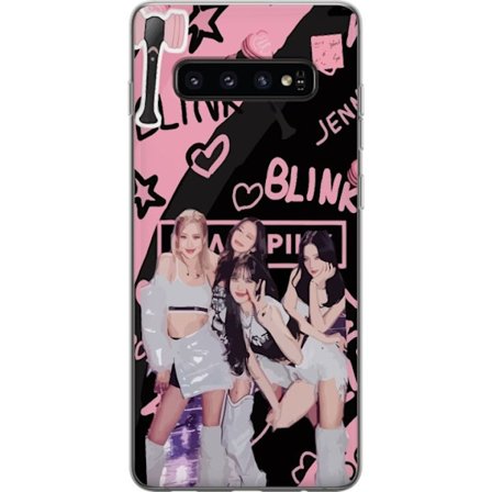 Kompatibel Mobilcover til Samsung Galaxy S10 Blackpink Blink design med Lisa Jennie Jisoo og Rose, lyserød og sort baggrund, fanmerchandise og lightst