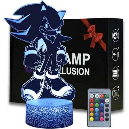 3D Illusion Sonic Nattlampa, Anime Igel Skrivbordslampa med Fjärrkontroll Barnrumsdekoration, Kreativa Presenter till Barnfödelsedag Jul
