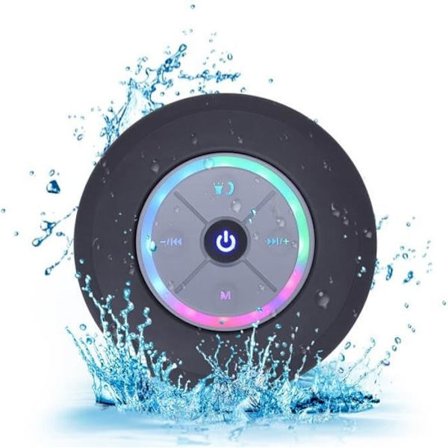 Musta vedenkestävä Bluetooth-kaiutin - Imukuppi - Kannettava kaiutin - Sisäänrakennettu akku - Musta